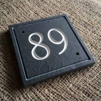 NATURAL RIVEN Slate House Sign Door Number  - with NATURAL BORDER